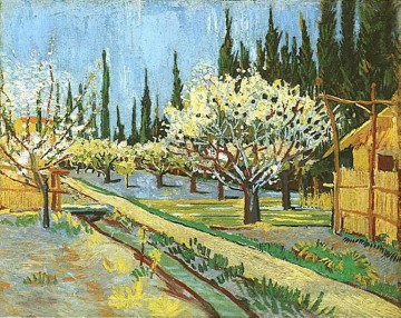 ヴィンセント・ヴァン・ゴッホ Painting - 糸杉に囲まれた花咲く果樹園 フィンセント・ファン・ゴッホ